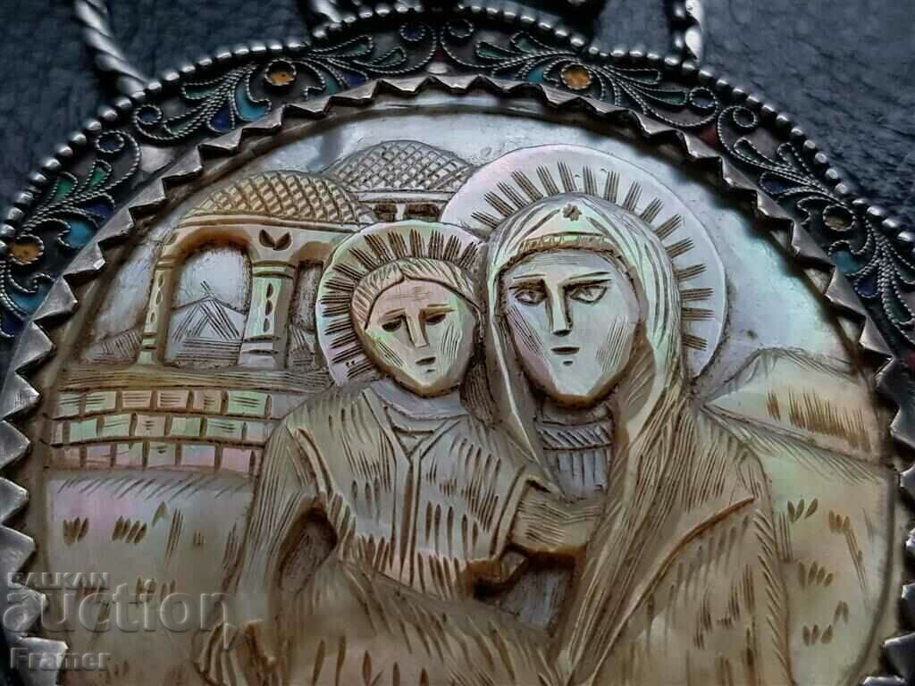 Δημοπρασία Ασημένιο 84 Τσαρική Ρωσία 1890 Θώρακα Παναγία Σταυρός εικόνα