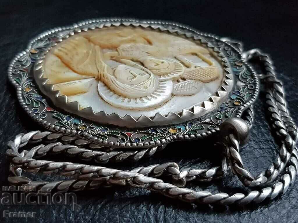 Ασημένιο 84 Τσαρική Ρωσία 1890 Θώρακα Παναγία Σταυρός εικόνα - 5