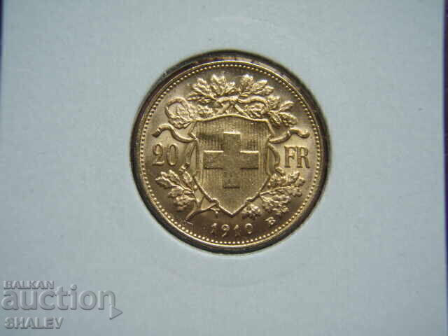 20 Francs 1910 Switzerland (20 francs Switzerland) - AU (gold) with price 1549.89 BGN | € 792.45 20 Francs 1910 Switzerland (20 francs Switzerland) - AU (gold) with price 1549.89 BGN | € 792.45