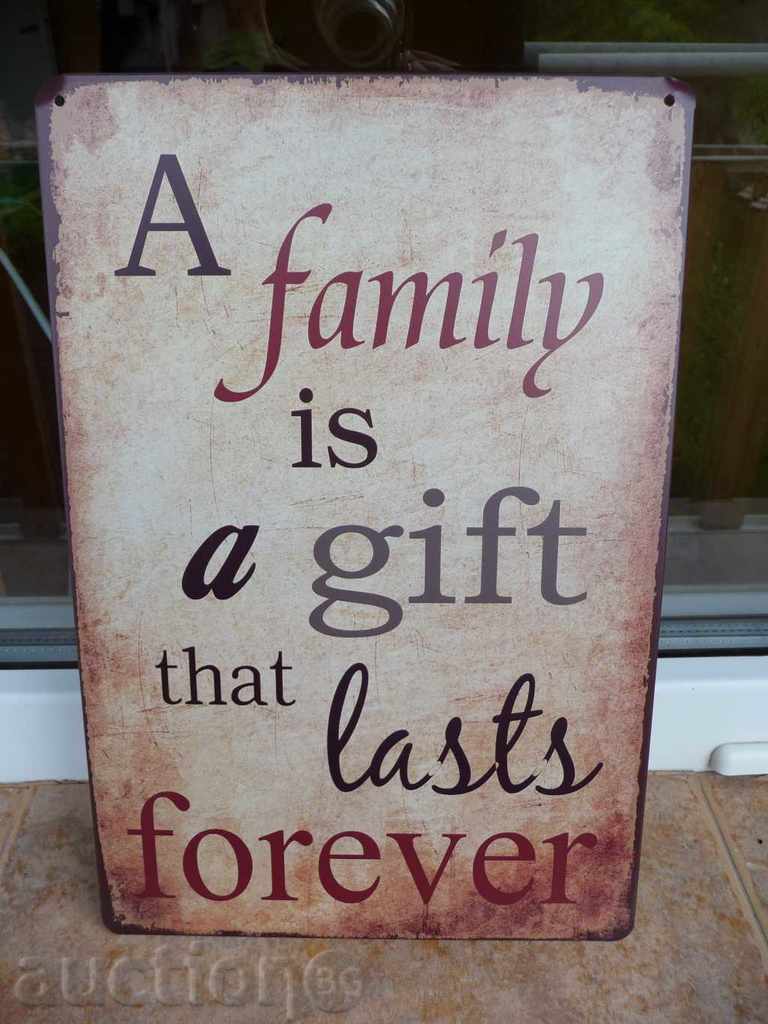 Μεταλλική πλάκα επιγραφή της οικογένειας του μηνύματος δώρο για πάντα