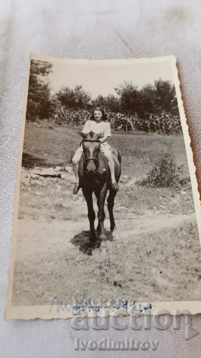 Fotografie Tryavna Fată tânără pe un cal negru 1944
