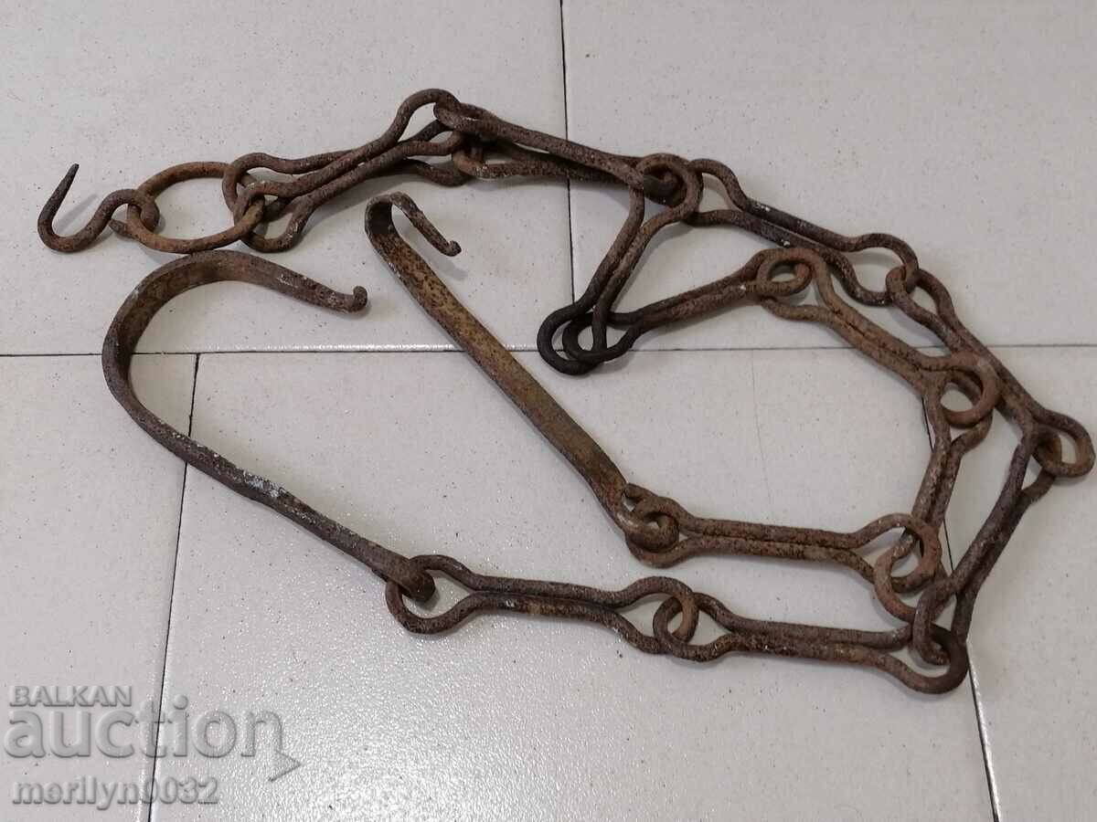 Old forged chain with hook, hearth for hearth chain hook with price 45.00 BGN | € 23.01 Old forged chain with hook, hearth for hearth chain hook with price 45.00 BGN | € 23.01