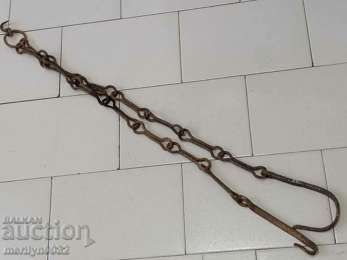 Delivery of Old forged chain with hook, hearth for hearth chain hook Delivery of Old forged chain with hook, hearth for hearth chain hook