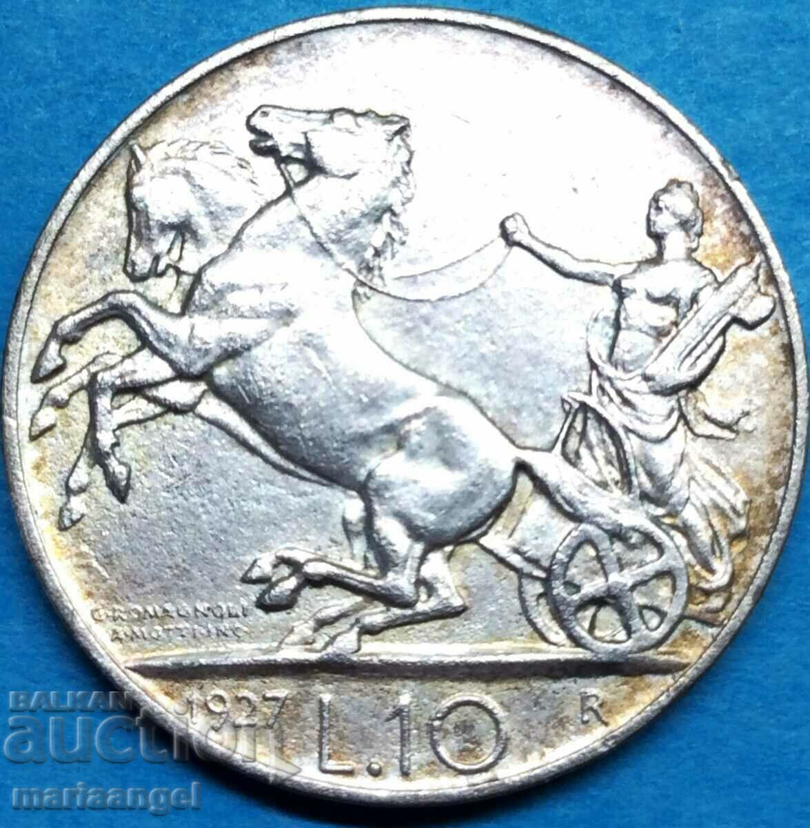 10 Lira 1927 Italy **FERT** Silver Patina