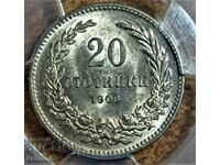 монета 20 стотинки 1906 г.  PCGS  MS 62