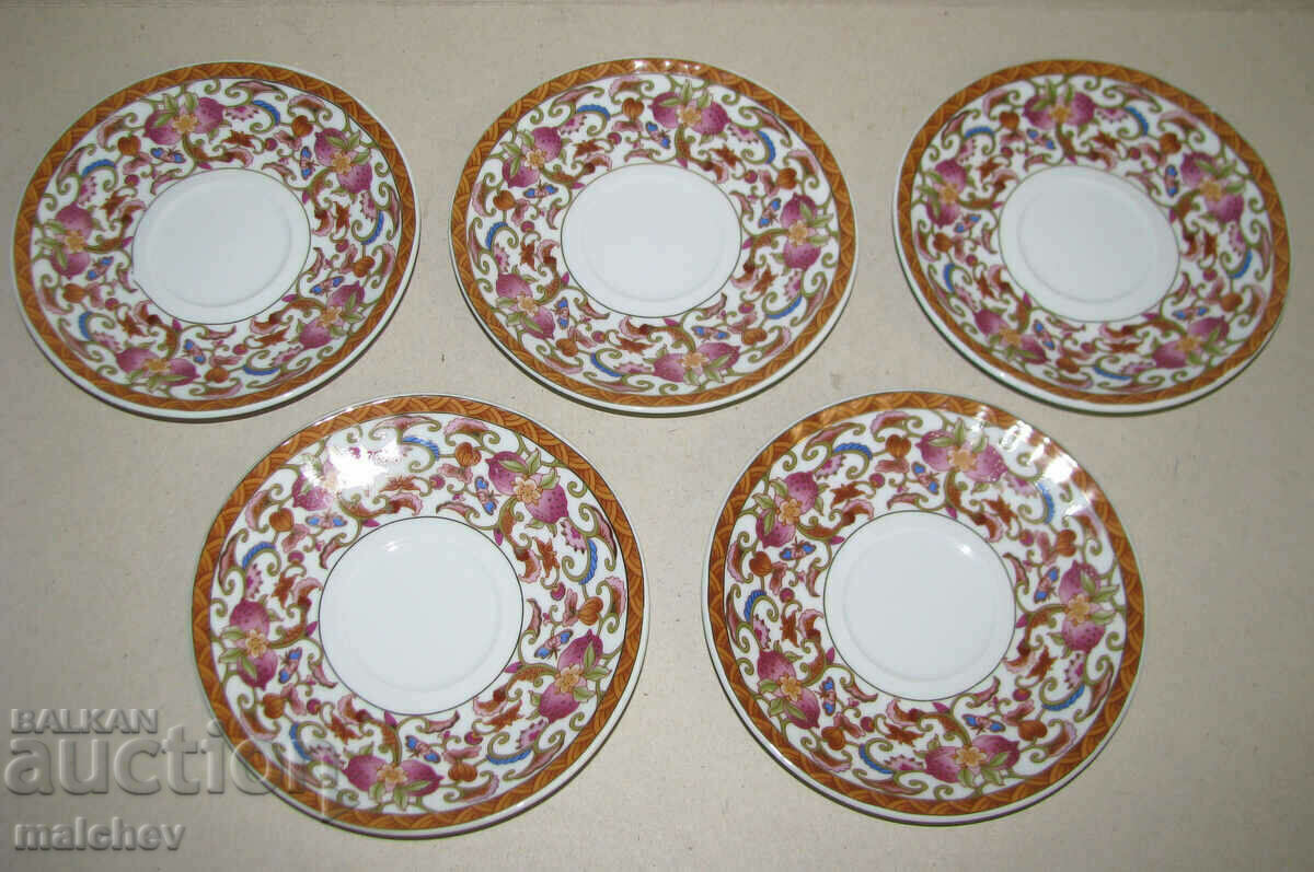 Lot set of 5 tea saucers 15 cm with lavish decoration excellent