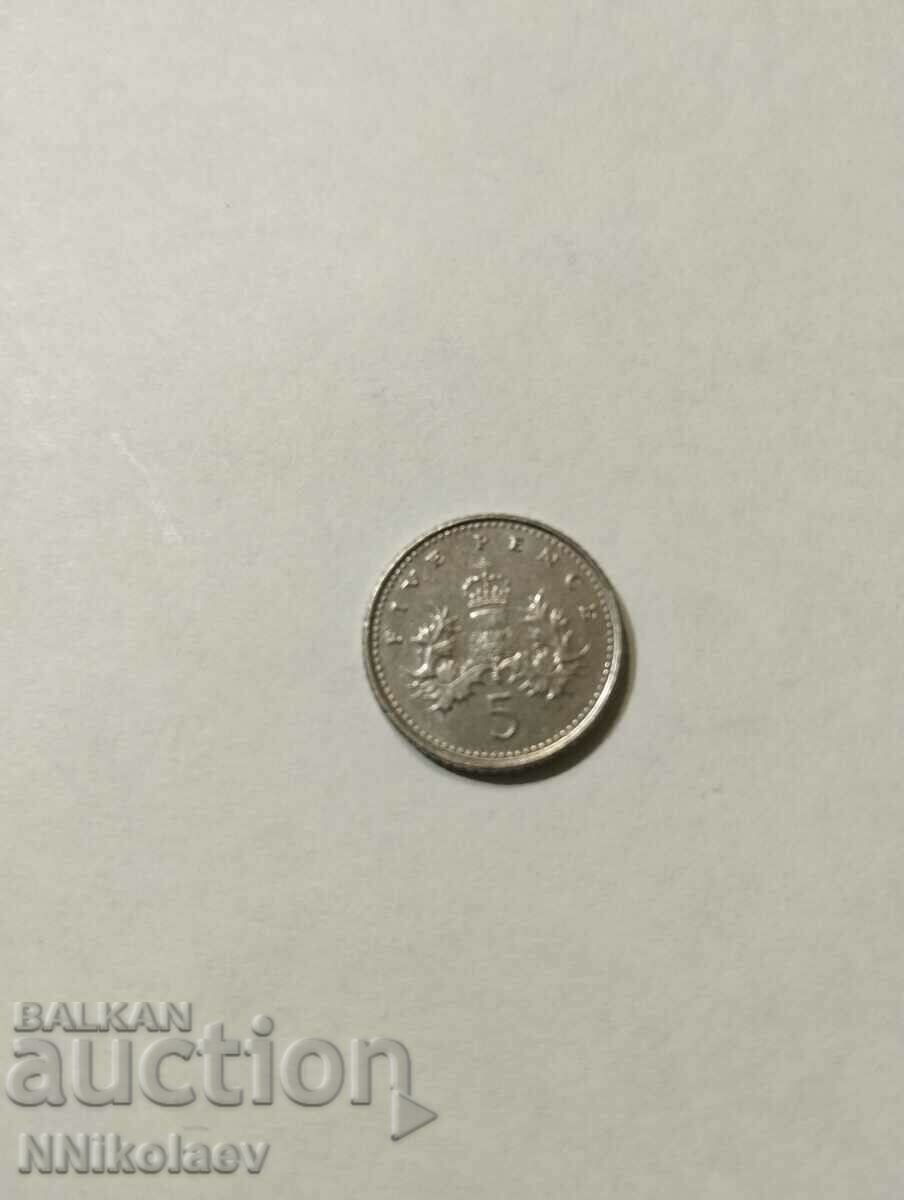Great Britain 5 pence 1999 with price 1.00 BGN | € 0.51