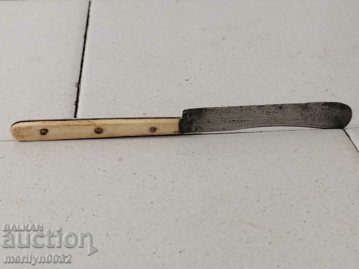 Auction  Old knife, 1920s, inscription on the blade, horn-burnt blade
