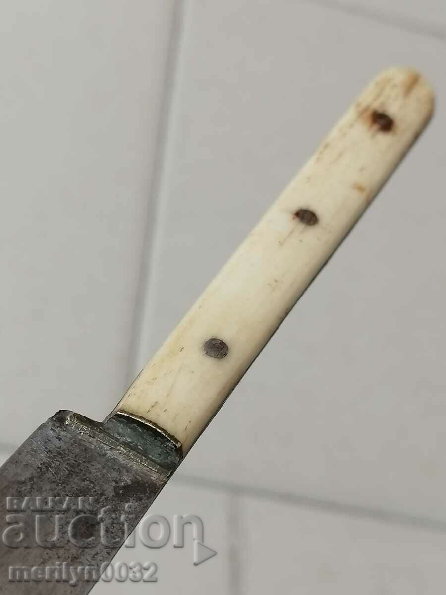 Old knife, 1920s, inscription on the blade, horn-burnt blade - 6