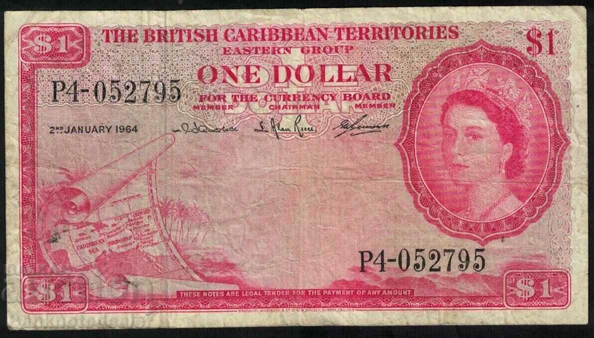Teritoriile Caraibelor Britanice 1 dolar 1964 Pick 7 Ref 2795