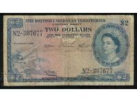 British Caribbean Territories 2 Dollars 1959 Pick 8b Ref 677