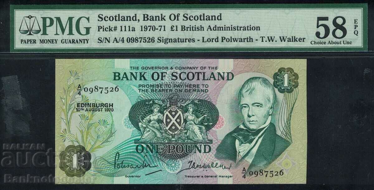 Scotland Bank of Scotland 1 Pound 1970 Pick 111a aUnc, PMG