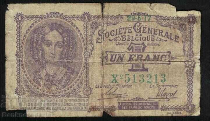 Belgium 1 Franc 1917 Pick 92 Ref 3213