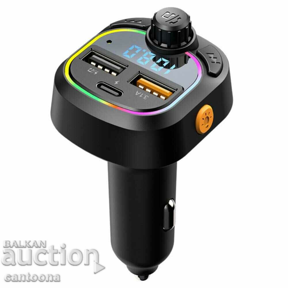 Transmițător FM Bluetooth C28 CAR, 3,1 A, 7 lumini LED, 2xUSB