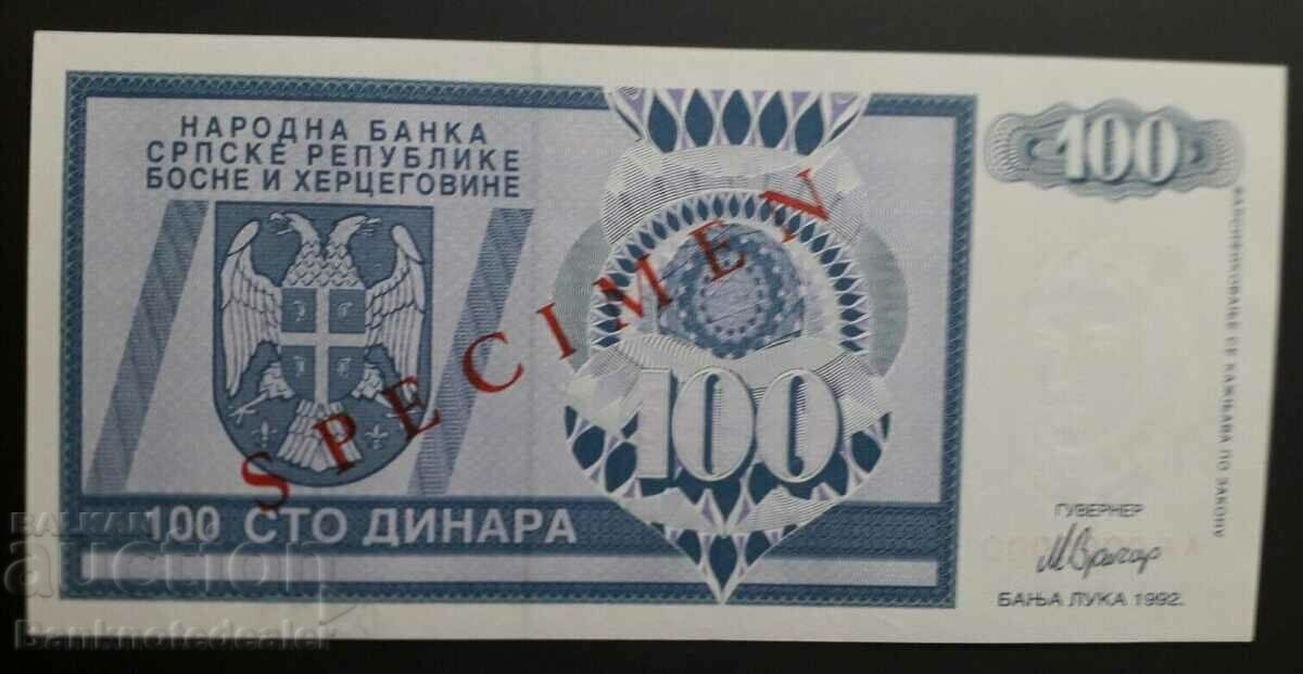 Bosnia Herzegovina 100 Dinara 1992 Pick 13s Specimen Ref 01