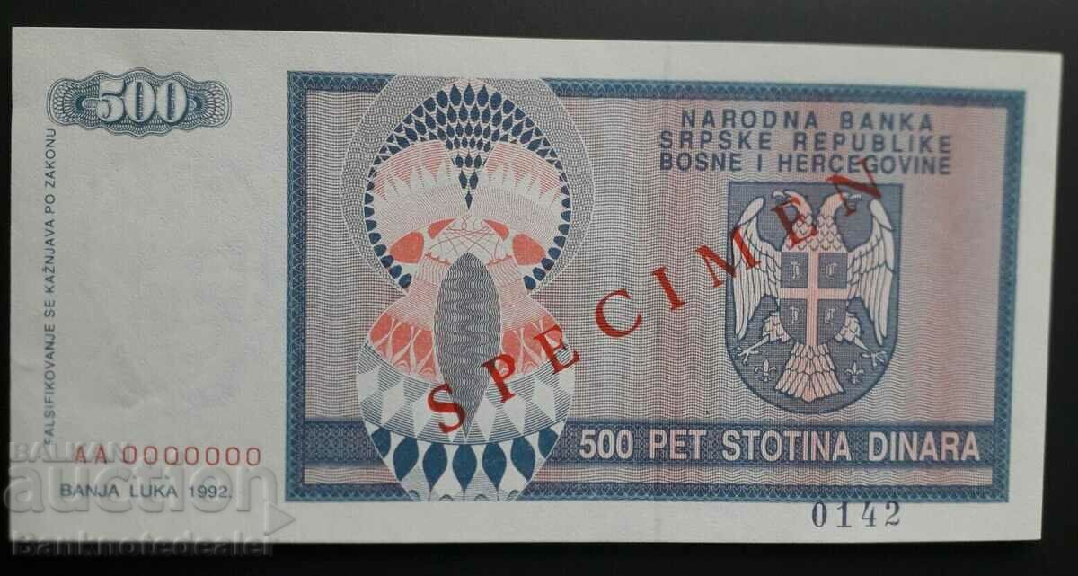 Bosnia Herțegovina 500 Dinara 1992 Pick 14s Specimen Ref 00