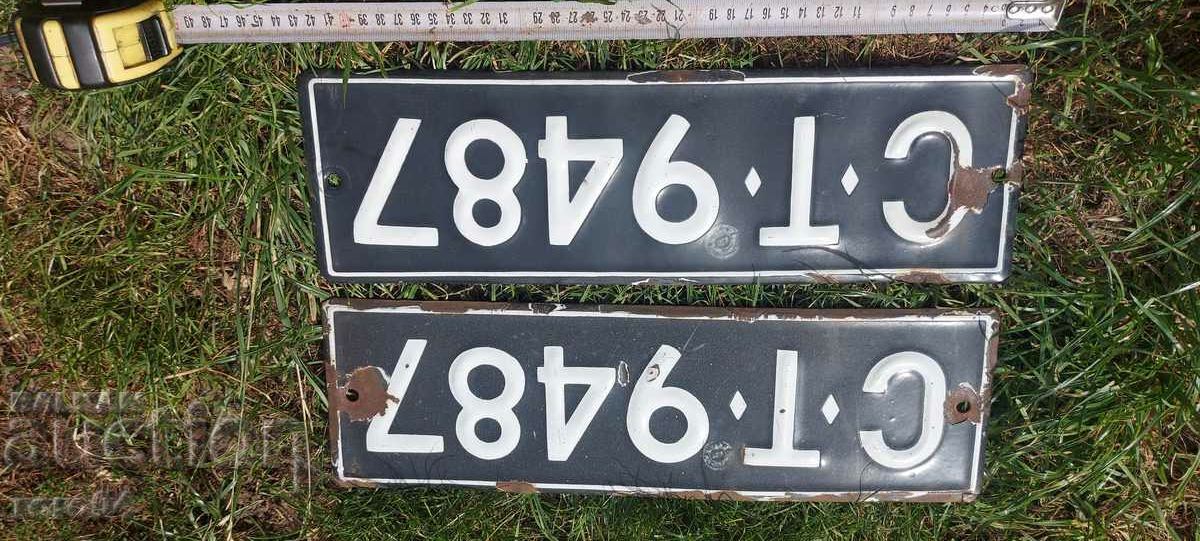 PLATES - VEHICLES - OLD ENAMEL - 6 PLATES - VEHICLES - OLD ENAMEL - 6