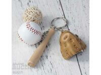 Baseball bat, glove, ball keychain