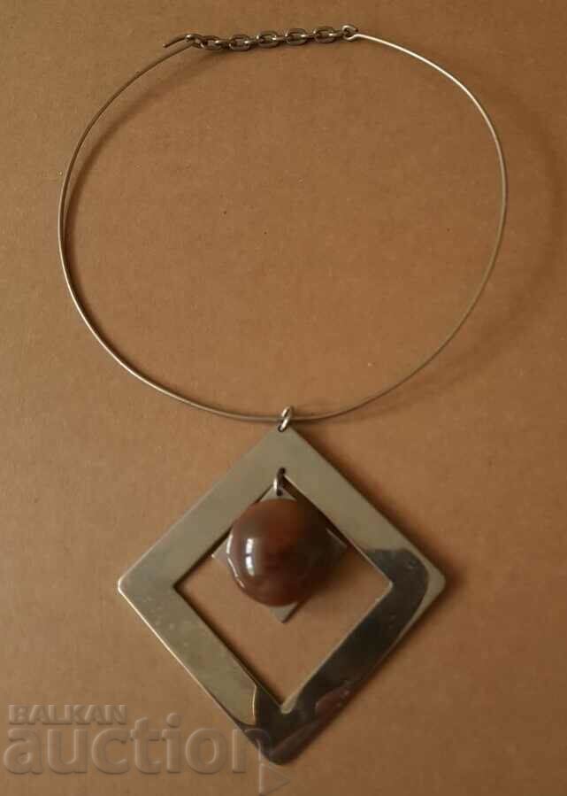 Unique designer necklace with Jasper and hypoallergenic steel