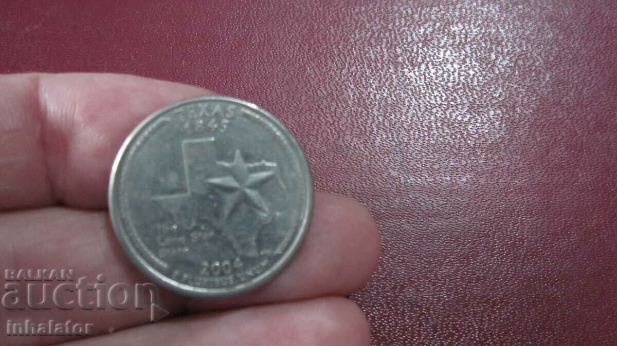 2004 год 25 цента Тексас буква D