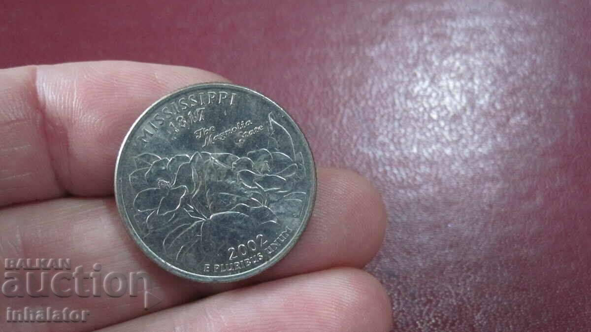 Мисисипи 25 цента САЩ 2002 год буква D
