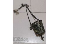 Veche candelă de bronz, icoană, religie, cruce