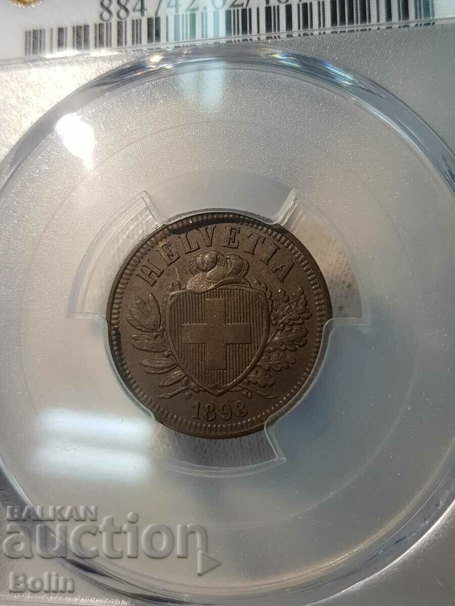 Auction Rare Swiss Coin 2 Rap 1893 MS 62 BN PCGS Auction Rare Swiss Coin 2 Rap 1893 MS 62 BN PCGS