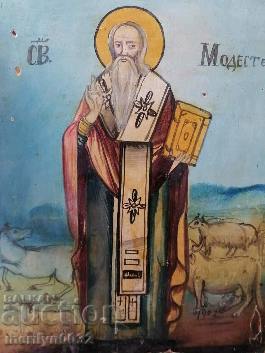 Painted icon Saint Modest 1902 ORIGINAL cross painting - 6 Painted icon Saint Modest 1902 ORIGINAL cross painting - 6
