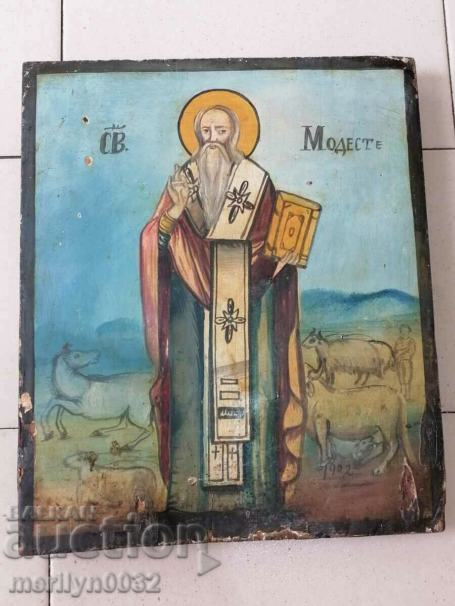 Painted icon Saint Modest 1902 ORIGINAL cross painting - 7 Painted icon Saint Modest 1902 ORIGINAL cross painting - 7