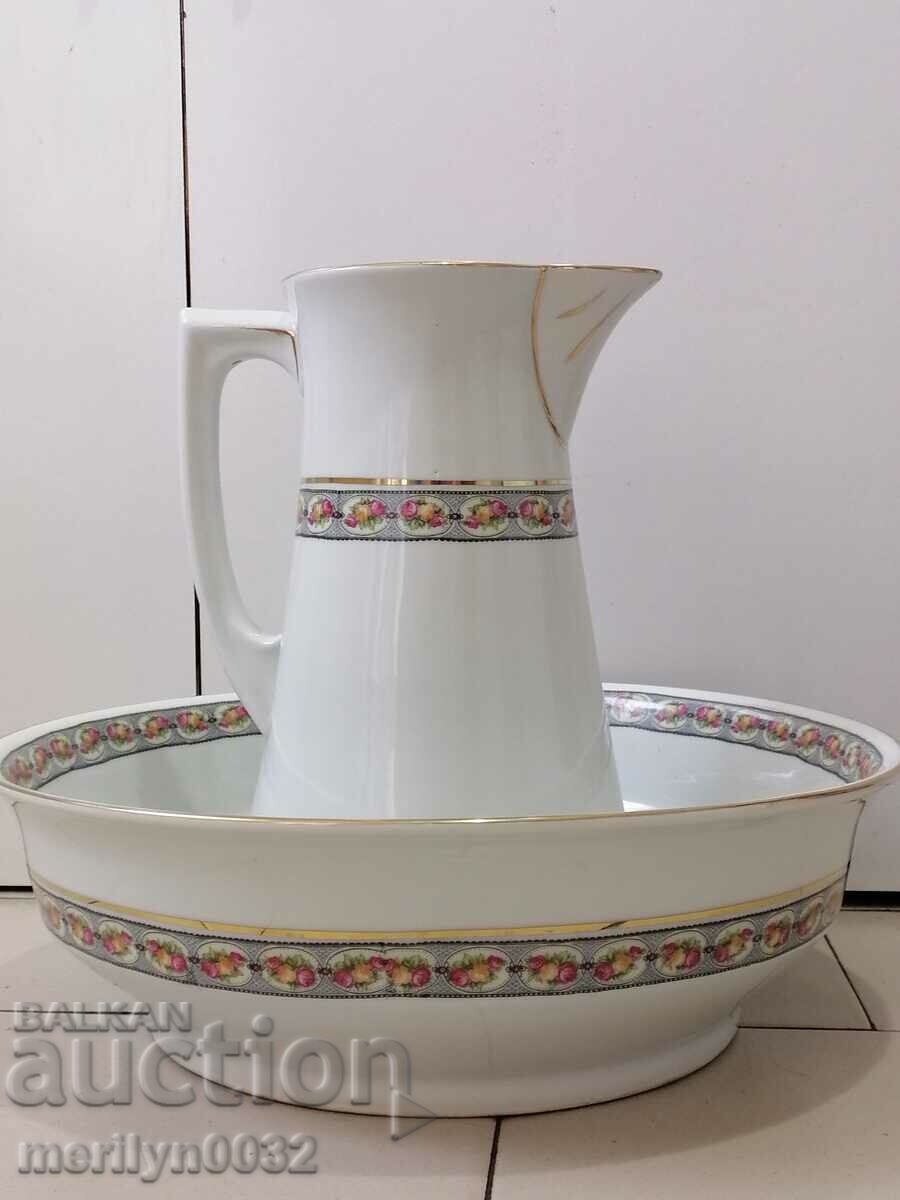 Antique porcelain jug with wash basin 1930s