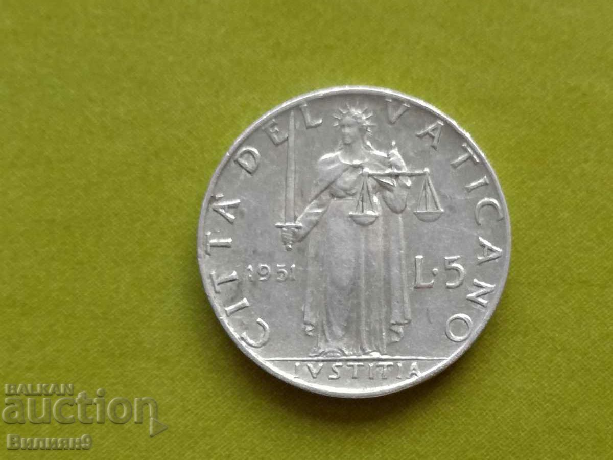 5 lire 1951 Vatican