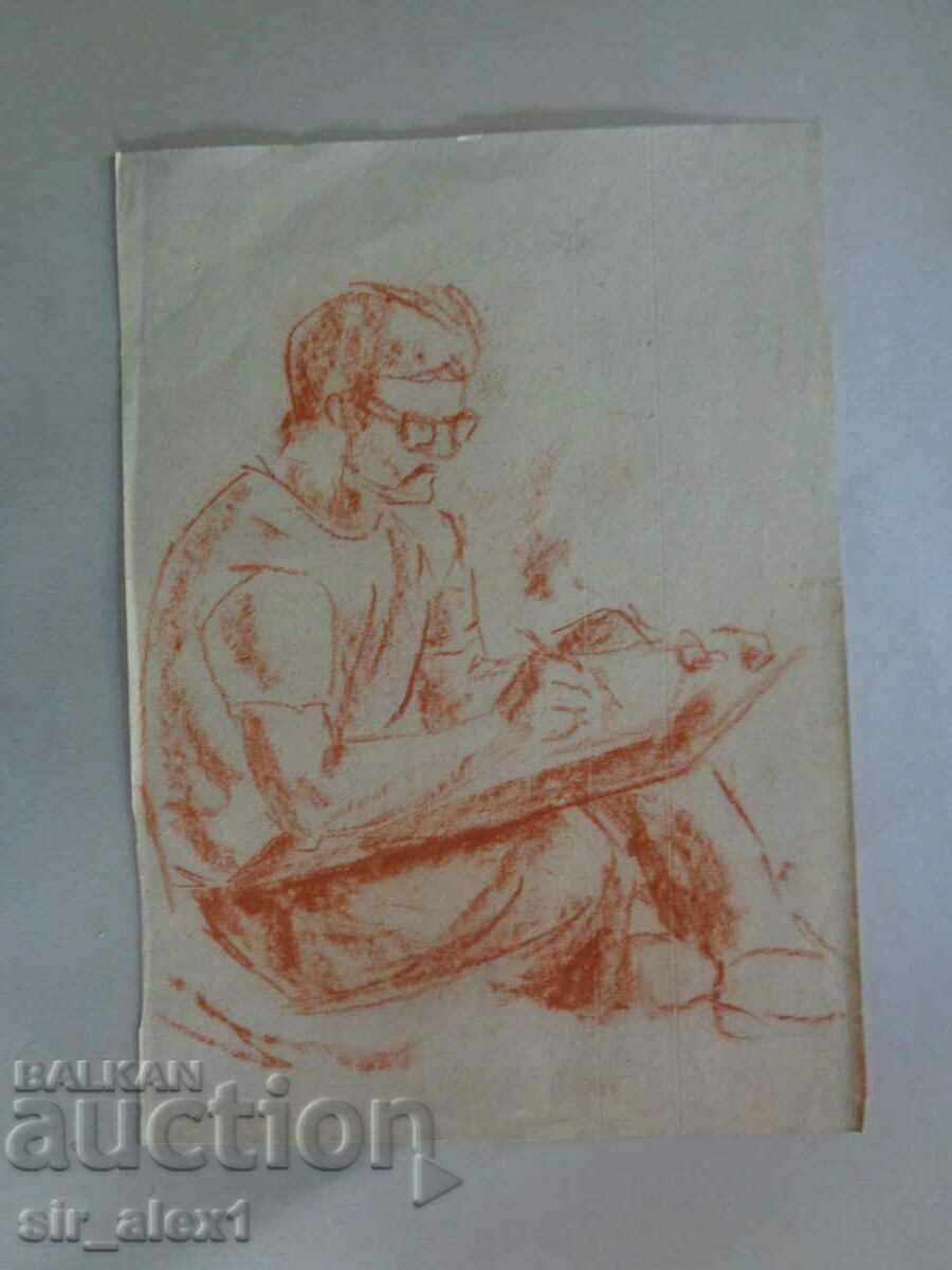 Σχέδιο άντρα με γυαλιά, σχέδιο με κηρομπογιές 29x21 cm. Σχέδιο άντρα με γυαλιά, σχέδιο με κηρομπογιές 29x21 cm.