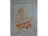 Drawing man with glasses, crayon drawing 29x21 cm.