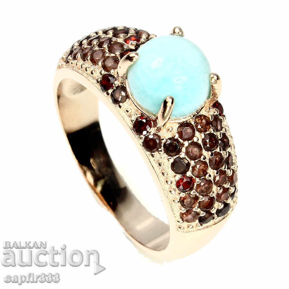 UNIQUE SILVER RING WITH NATURAL LARIMAS AND GRANATES with price 223.00 BGN | € 114.02 UNIQUE SILVER RING WITH NATURAL LARIMAS AND GRANATES with price 223.00 BGN | € 114.02