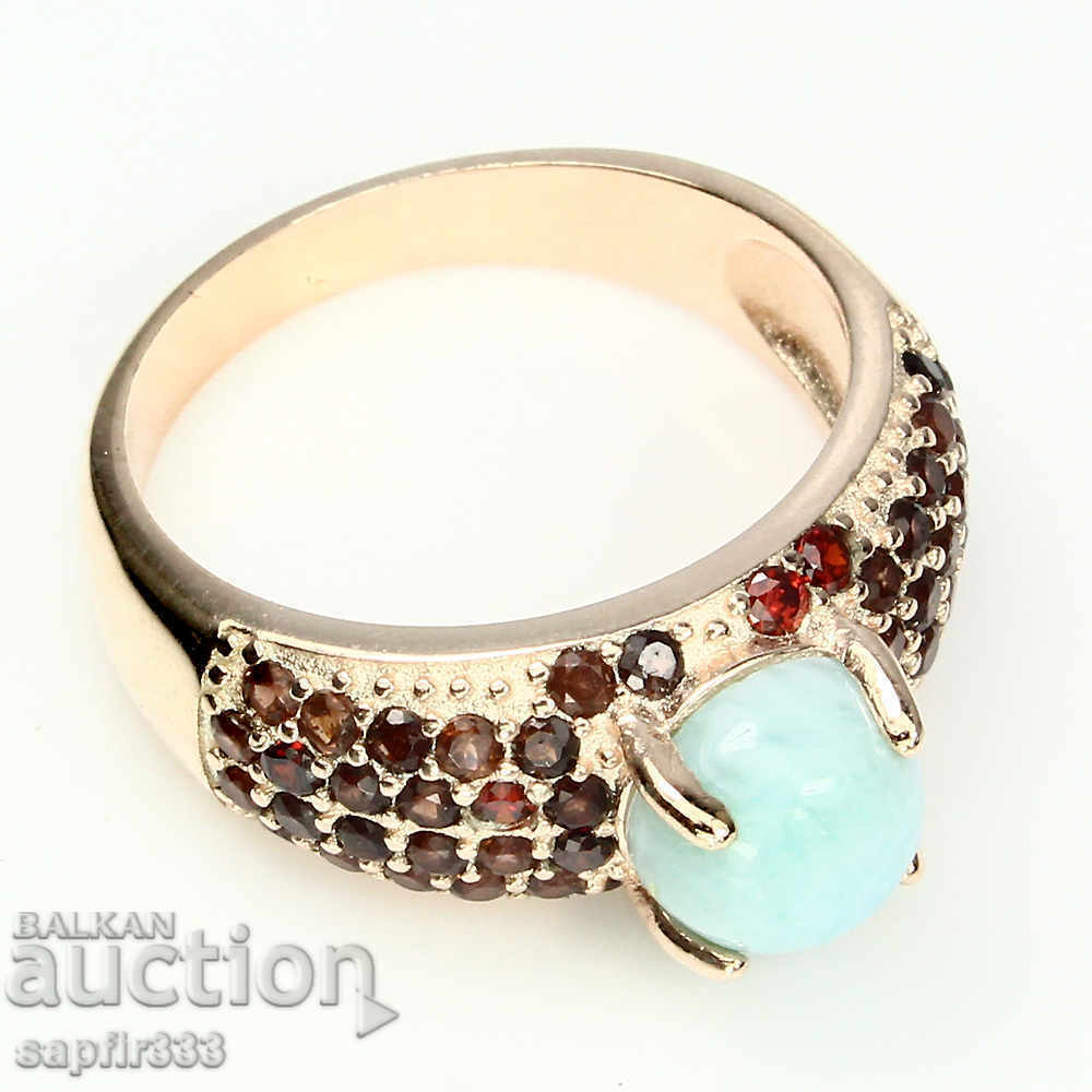 Auction UNIQUE SILVER RING WITH NATURAL LARIMAS AND GRANATES Auction UNIQUE SILVER RING WITH NATURAL LARIMAS AND GRANATES