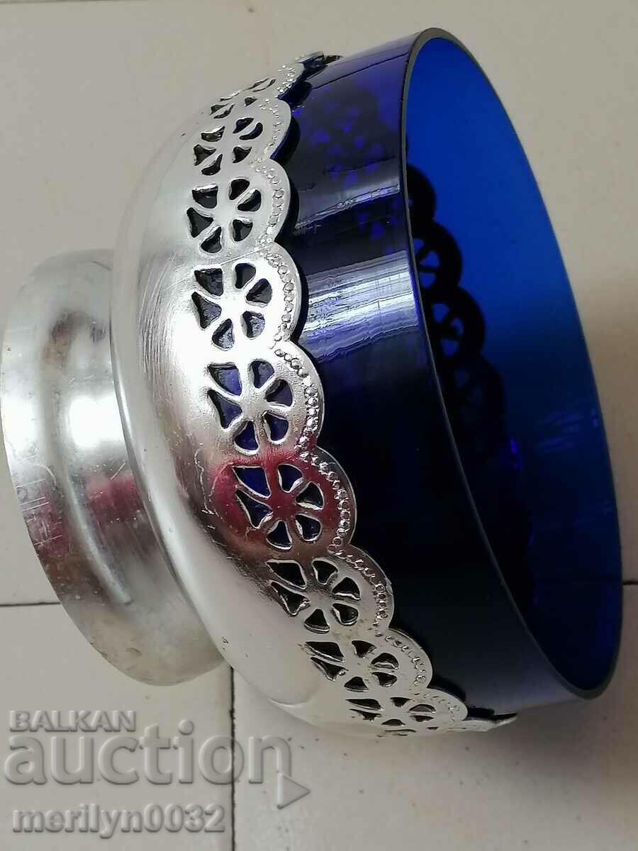 Candy box glass cobalt and metal service sugar bowl USSR with price 88.00 BGN | € 44.99 Candy box glass cobalt and metal service sugar bowl USSR with price 88.00 BGN | € 44.99