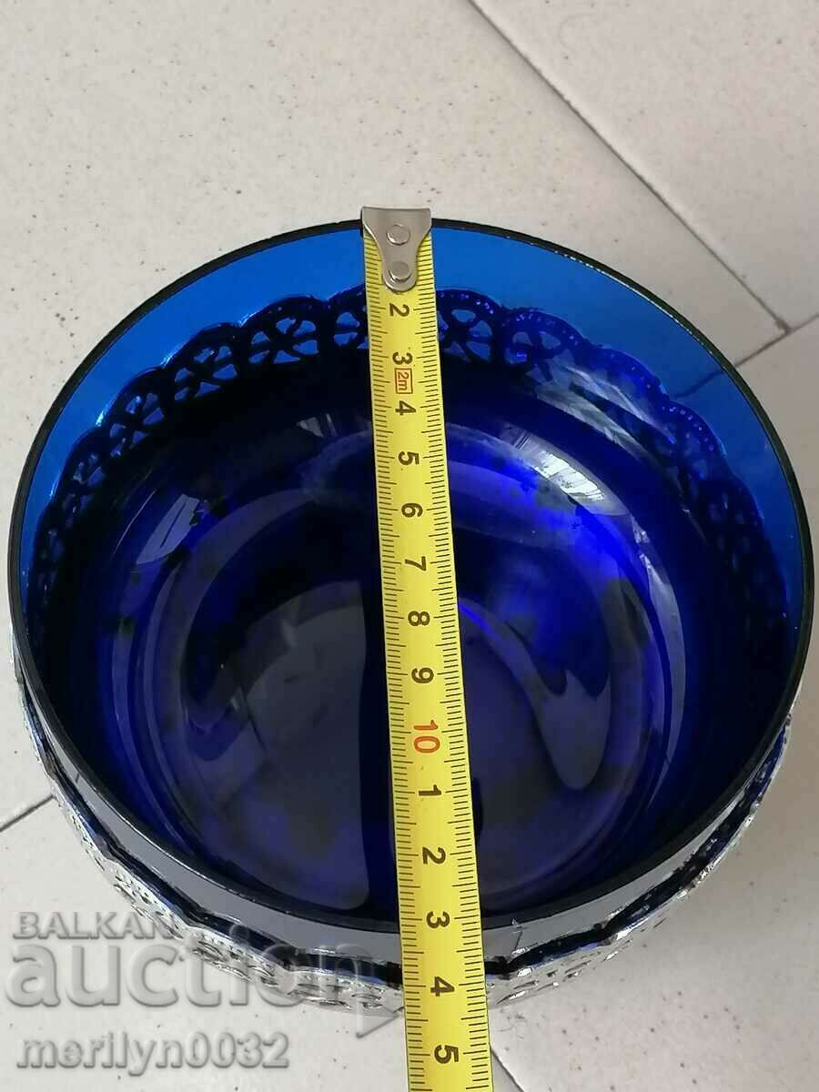 Candy box glass cobalt and metal service sugar bowl USSR - 6 Candy box glass cobalt and metal service sugar bowl USSR - 6