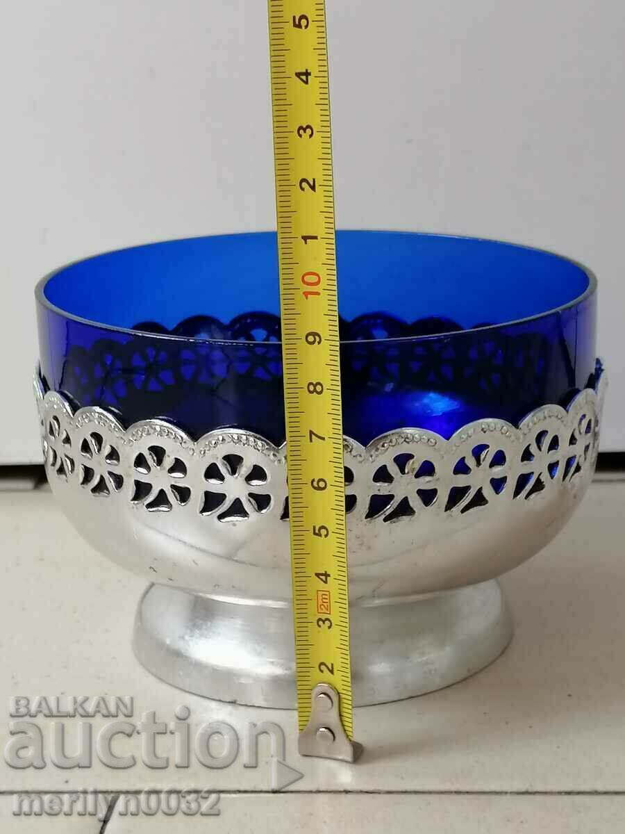 Candy box glass cobalt and metal service sugar bowl USSR - 7 Candy box glass cobalt and metal service sugar bowl USSR - 7