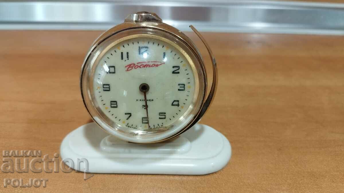 Old alarm clock VOSTOK, globe, USSR