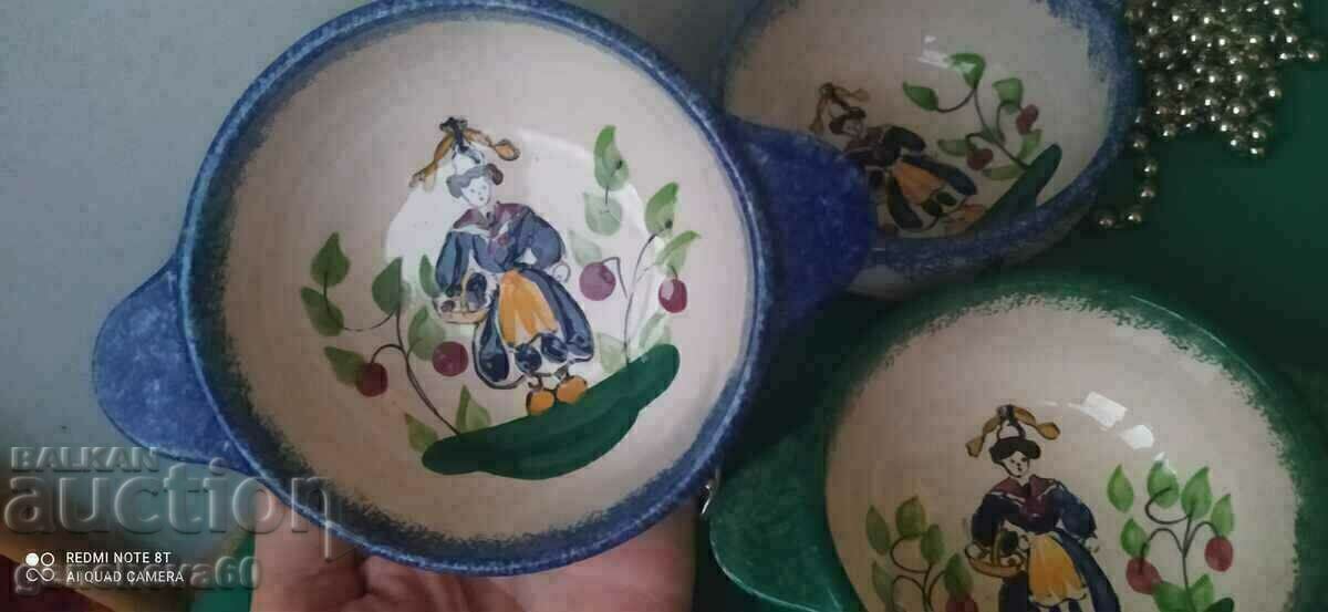 Painted bowls with names, handles signed ceramics - 6 Painted bowls with names, handles signed ceramics - 6
