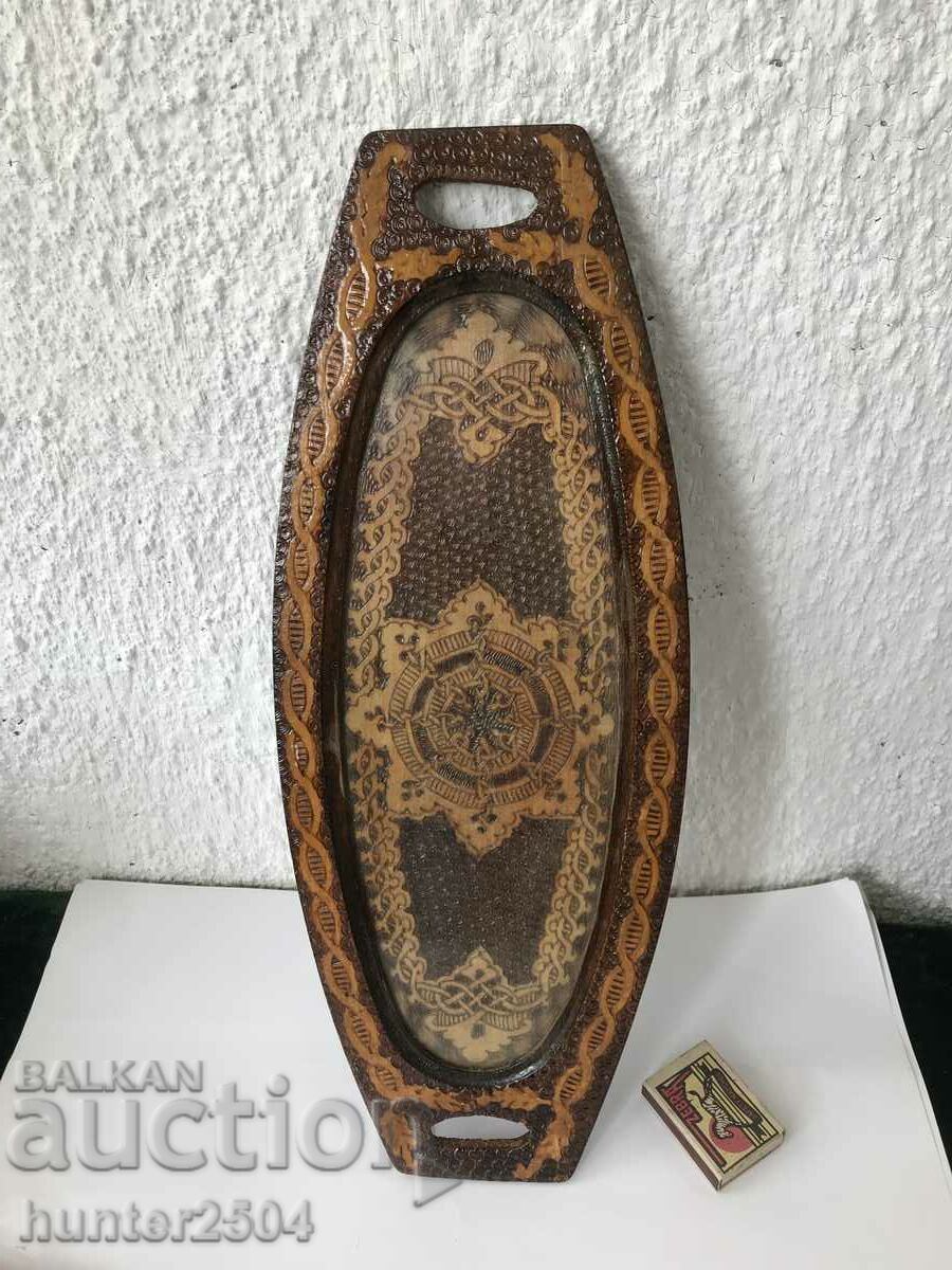 Pyrography tray, with glass, 41/15 cm