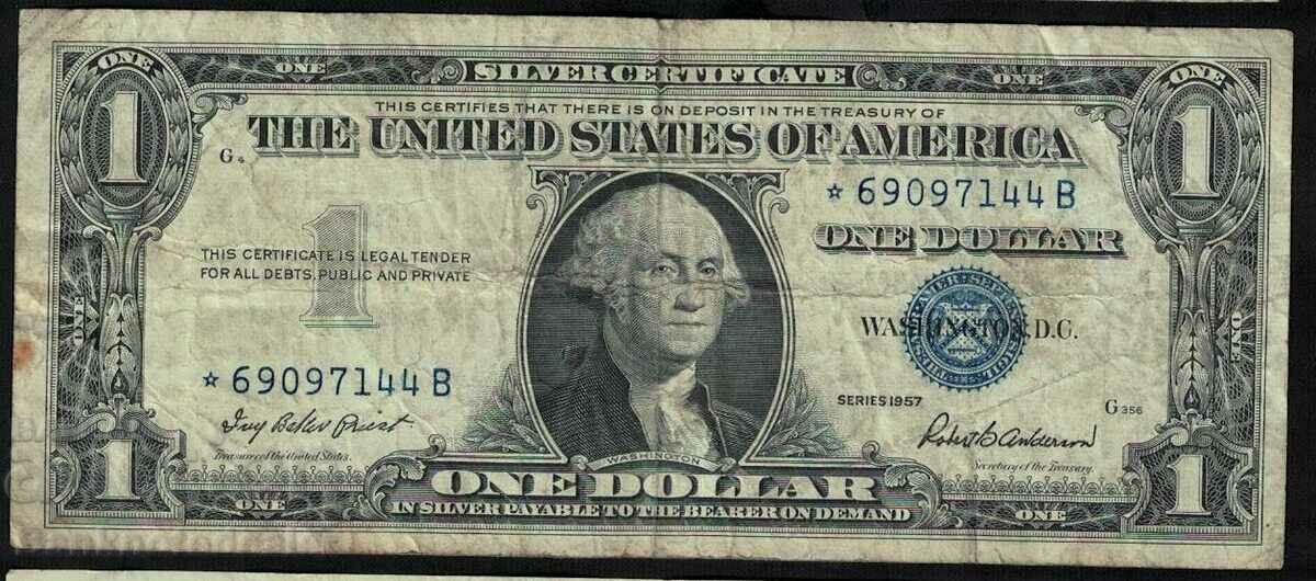 USA 1 Dollar 1957 Pick Ref 7144 Star replacement note