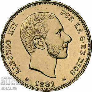 Auction  25 Pesetas 1881 Spain (18*81) Spain - NGC MS62 (Gold)
