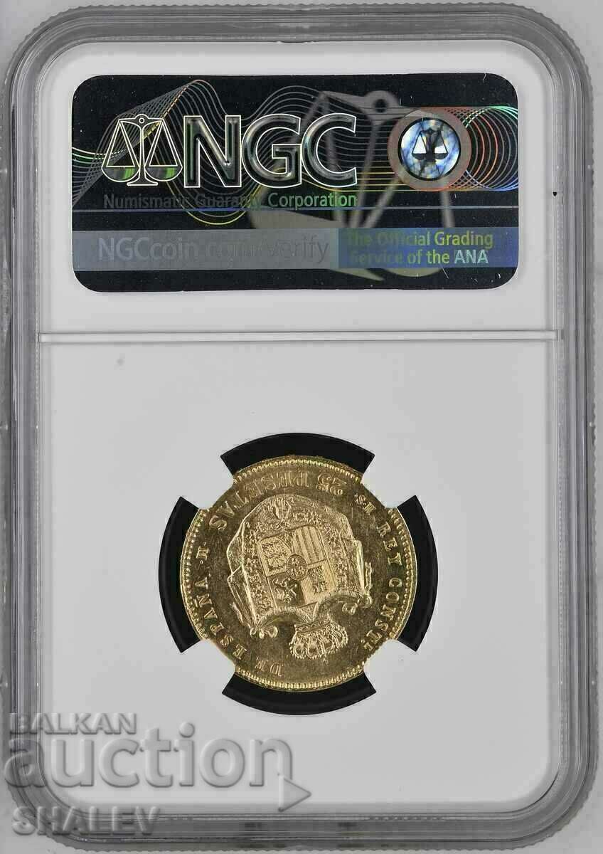 Delivery of 25 Pesetas 1881 Spain (18*81) Spain - NGC MS62 (Gold)