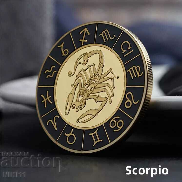 Scorpio zodiac coin in a protective capsule, zodiac signs, zodiac