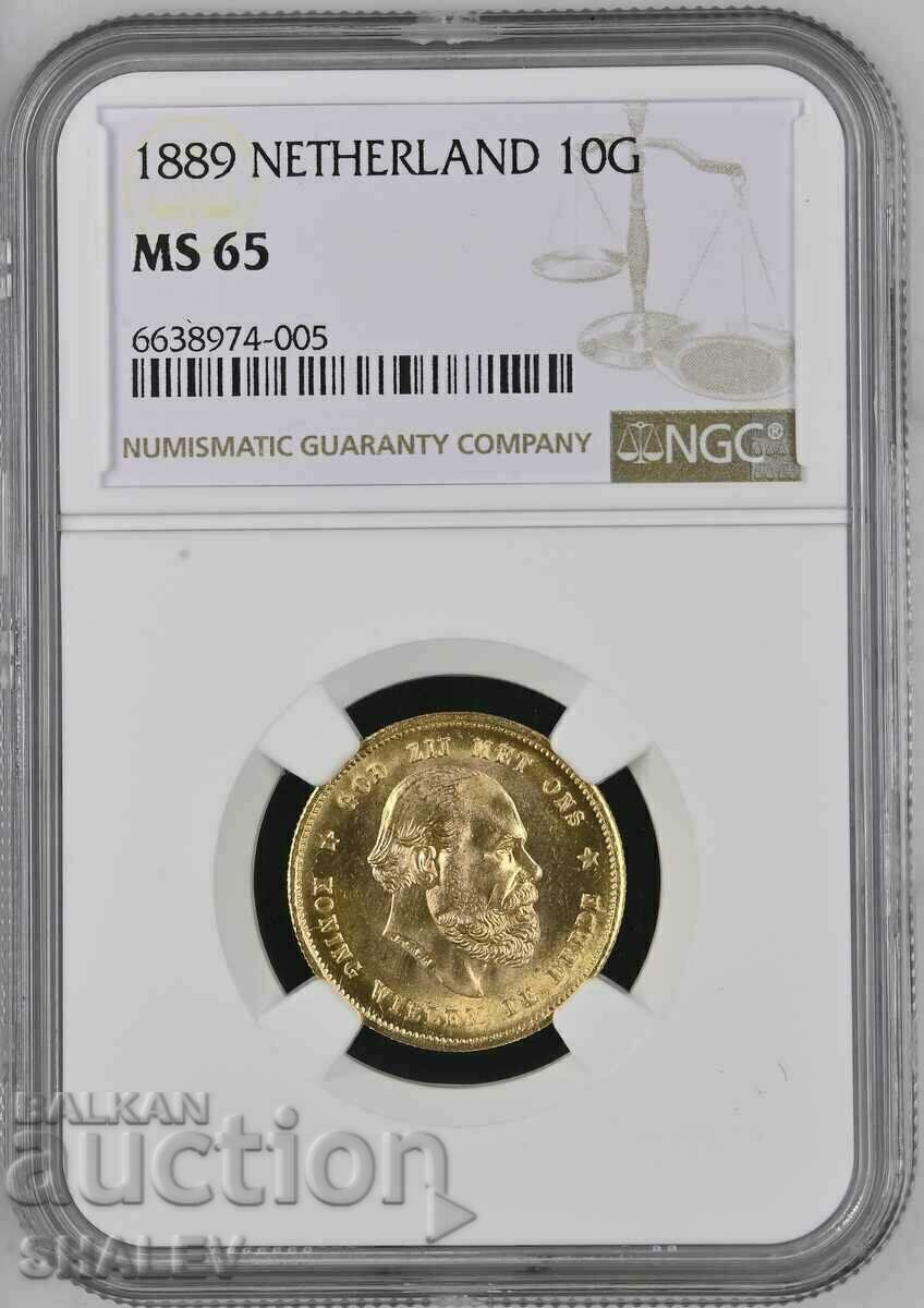 10 Gulden 1889 Olanda - MS65 NGC (aur)