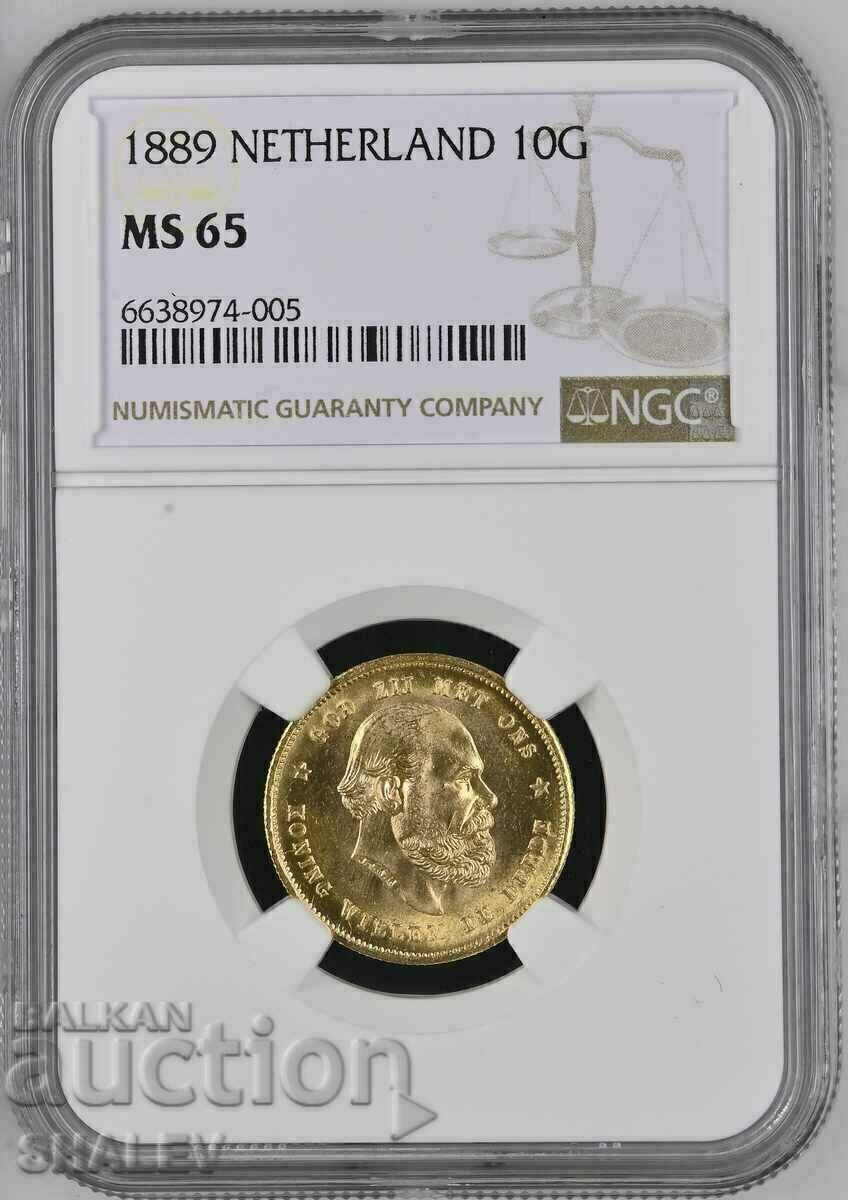 10 Gulden 1889 Ολλανδία - MS65 NGC (χρυσός)