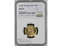10 Gulden 1889 Netherlands (Нидерландия) - MS65 NGC(злато)