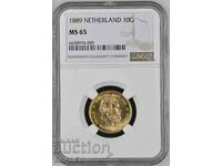 10 Gulden 1889 Olanda - MS65 NGC (aur)