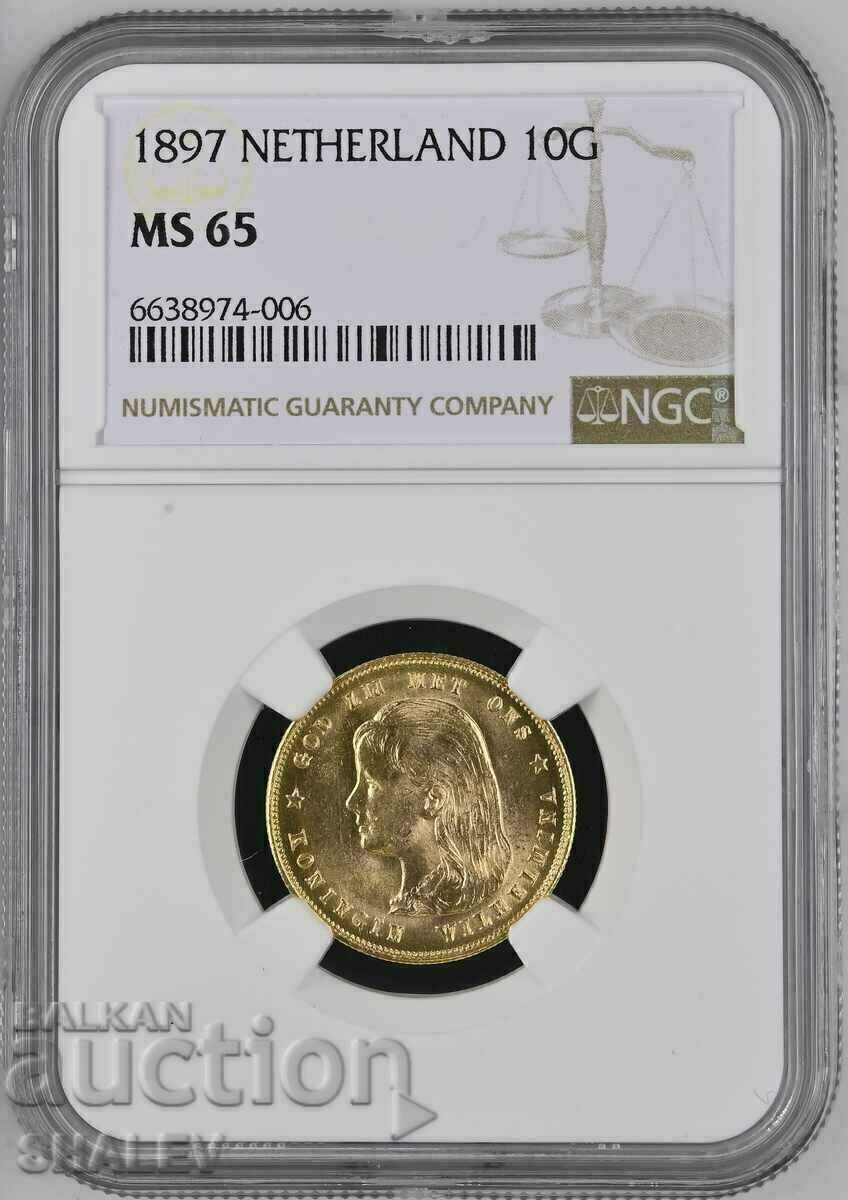 10 Gulden 1897 Olanda - MS65 NGC (aur)